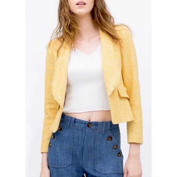 zara yellow tweed jacket